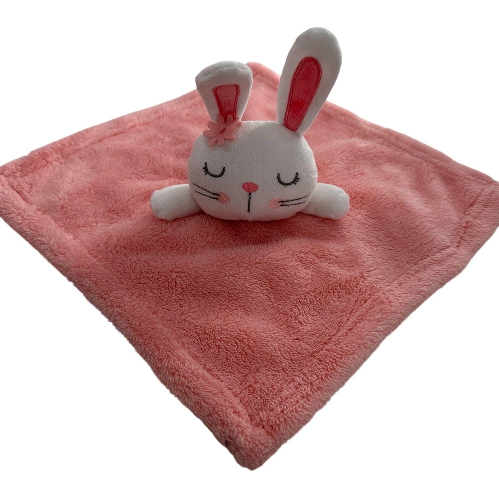 Baby Gear Pink White Bunny Plush Security Blanket 13x13 Lovey Soothing Easter‎